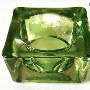 Elegant Green Glass Art Piece Votive Candle Holder Decor  Free Gift Candle